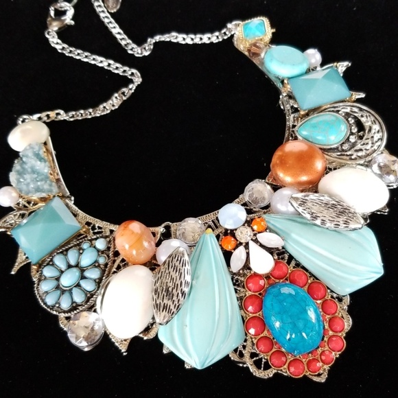 Repurposed Vintage Jewelry Statement Necklace - Picture 11 of 12